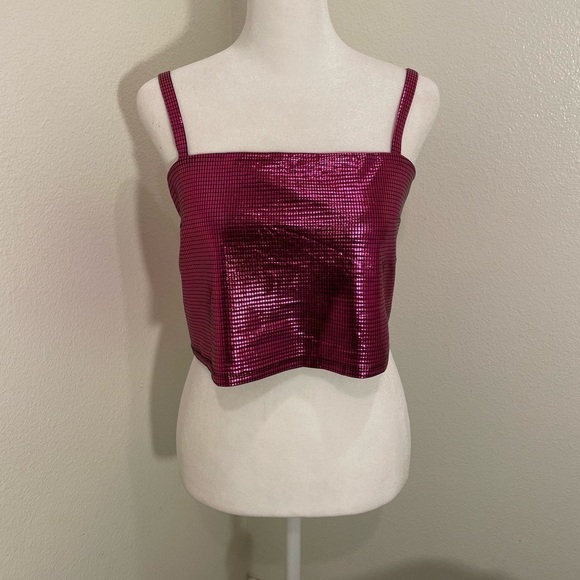 FORE Tops - NWT Women’s M Medium  FORE Collection Disco Crop Top Shimmer Pink Black​​​​​​